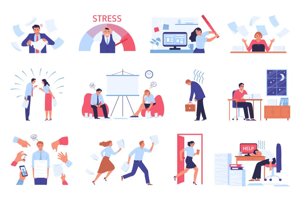 Vários exemplos de possíveis motivos de burnout