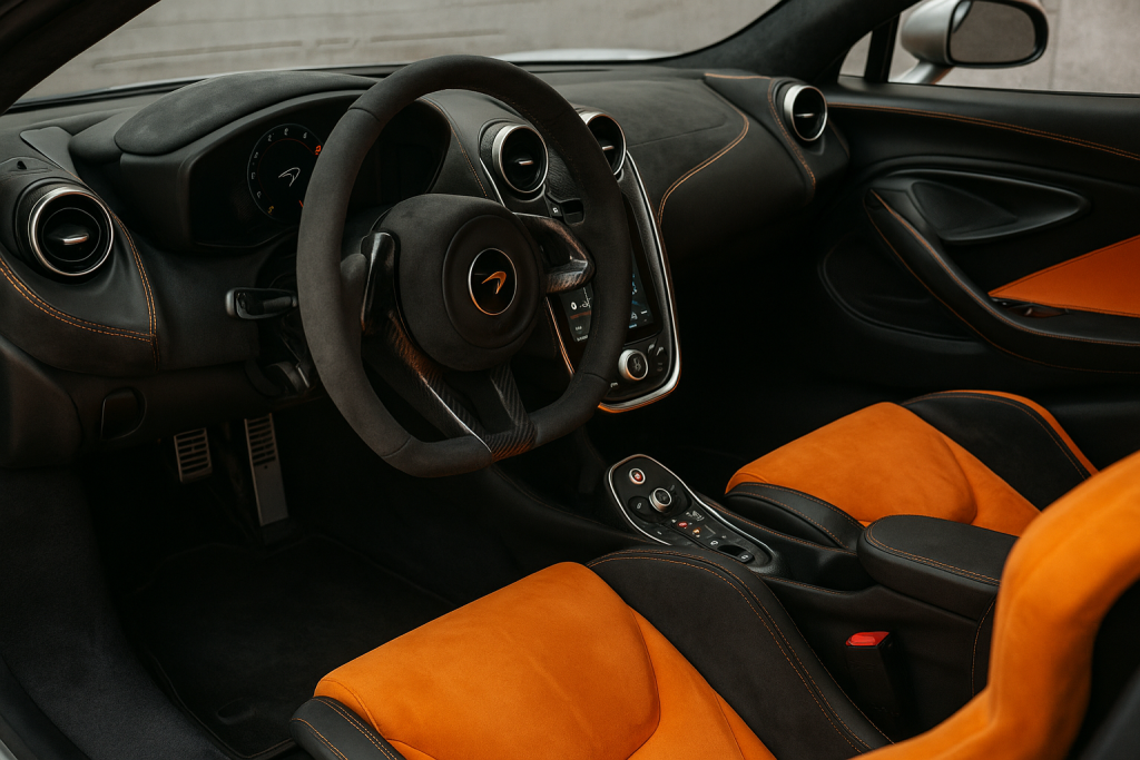 Interior de McLaren personalizado pela MSO com Alcantara e detalhes em fibra de carbono