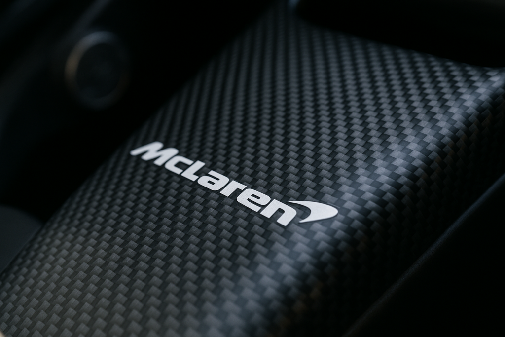 Detalhe em fibra de carbono utilizado pela McLaren na construção de componentes leves e de alta performance